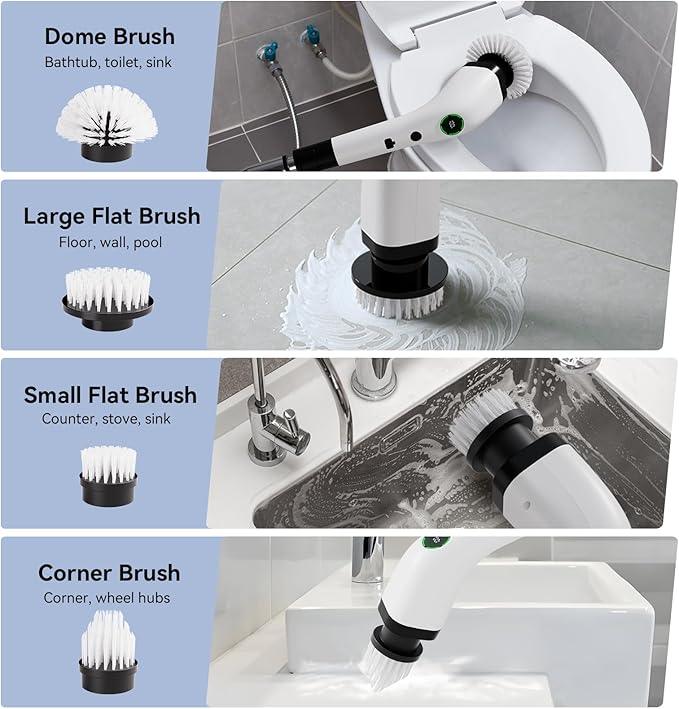 Electric Bathroom Cleaning Brush, Cordless Spin Scrubber Full Body Waterproof IPX7 with Adjustable Handle, 8 Replaceable Brush Heads for Bathtub/Kitchen/Window/Home -SD-CTB01 - NeatNest