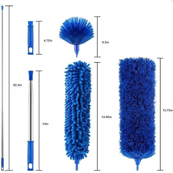 Duster, Microfiber Dusters with 2 Handle Sets, Durable 15-98.1 Inches Long Telescopic Rod, Washable, Feather Dusters for Cleaning Cobweb and Ceilings Fans, 5 Pack (Blue) - NeatNest