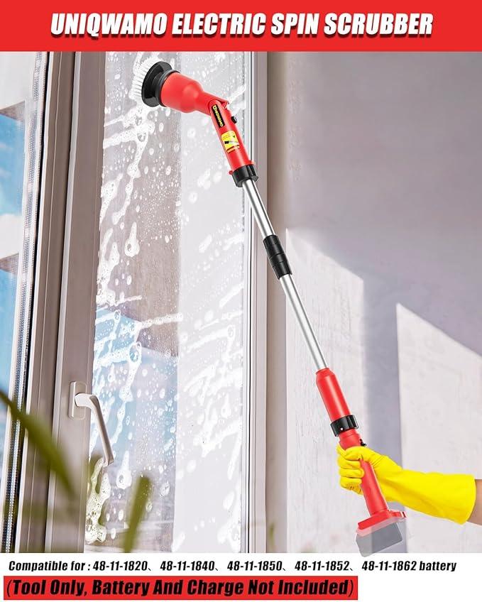 Electric Spin Scrubber Compatible for Milwaukee 18V Battery(Battery NOT Included), 1000 RPM Battery Powered Scrubber with Adjustable Extension Arm & 8 Brushes & Gloves for Tub/Tile/Floor - NeatNest