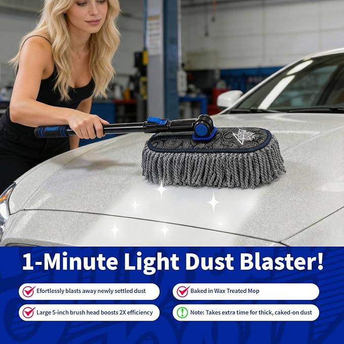 Flash Dog Car Duster Exterior & Interior Scratch Free Kit Microfiber and Telescopic Aluminum Alloy Handle for Cars/SUV/Trucks with Car Duster Interior, Portable Waterless Dust Removal - NeatNest