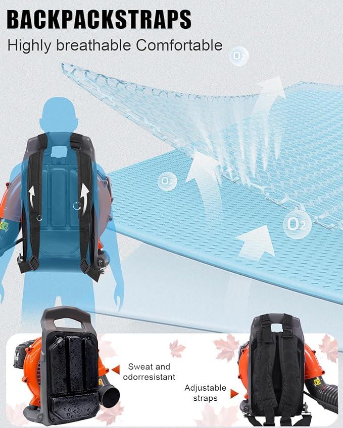 52cc Backpack Leaf Blower – Gas Powered 550 CFM 230 MPH High Airflow for Lawn Care, Low-Vibration Harness, Clears Leaves, Debris & Snow (T692 Pro) - NeatNest