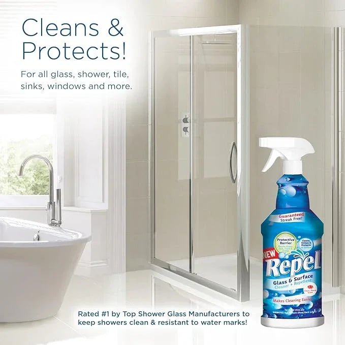 Clean-X REPEL Glass & Surface Cleaner 32 fl. oz. - Cleans & Repels water spots and dirt on glass, mirror, tile and multi surface by UNELKO (3) - NeatNest