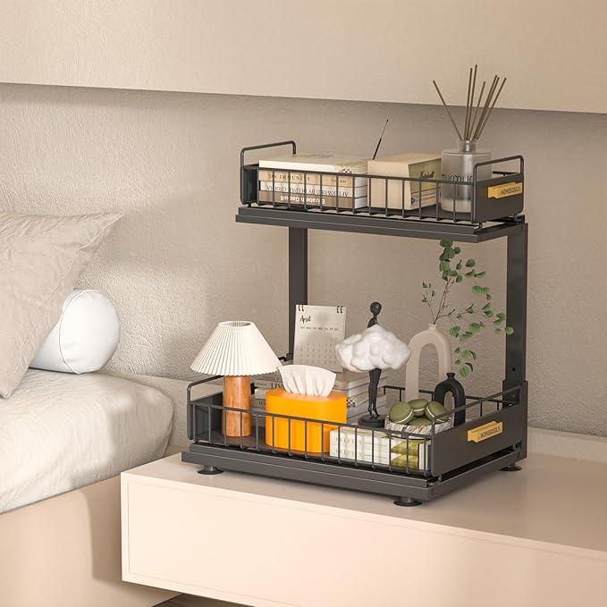 Under Sink Organizer Kitchen, 2 Tier Under Sink Organizers and Storage, Pull out Cabinet Organizer Shelf, Metal Drawer for Kitchen Bathroom Pantry Cabinet Closet Organization Rack, Black, 1 Pack - NeatNest