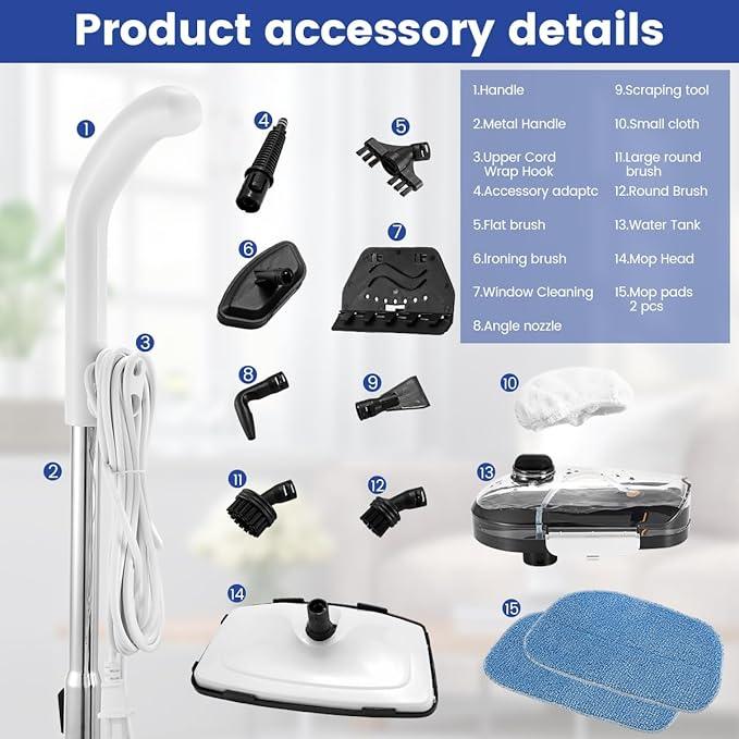 Steam Mops for Floor Cleaning, 10-in-1 Multipurpose Deep Steam Cleaner Mop for Home, Floor Steamers for Hardwood and Tile, Vinyl, Laminate, Carpet, Hard Floors with Attachments - NeatNest