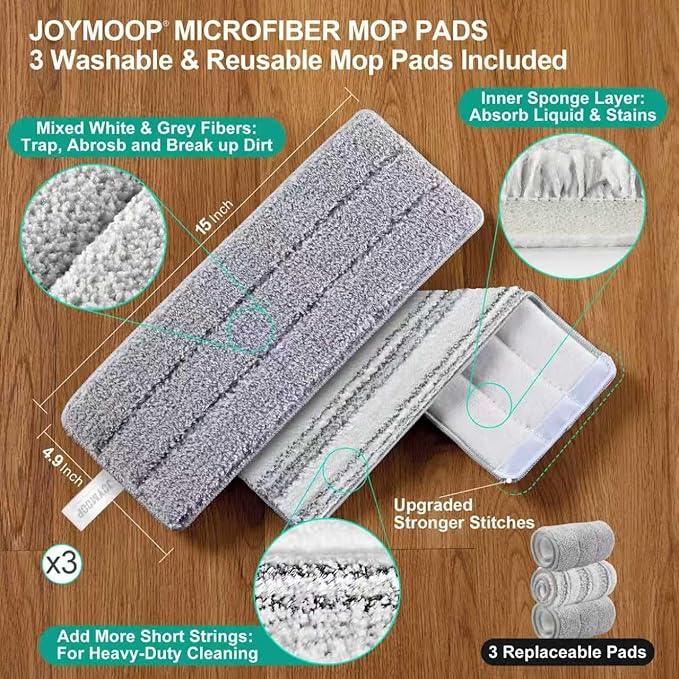 JOYMOOP Mop and Bucket Set (Beige & Blush Brown) with Extension Handle, Ideal for Floor, Window, and Wall Cleaning - Includes 3 Washable Microfiber Pads for Wet and Dry Use - NeatNest