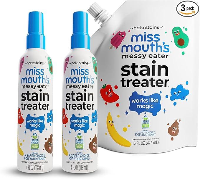 Miss Mouth's Messy Eater Stain Treater - 2 Pack Stain Remover Spray and 16oz Refill Pouch - NeatNest