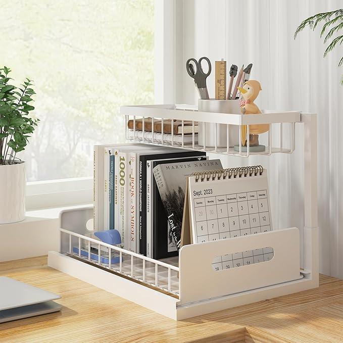 REALINN Under Sink Organizer, Pull Out Cabinet Organizer 2 Tier Slide Out Sink Shelf Cabinet Storage Shelves, Under Sink Storage for Kitchen Bathroom Cabinet, White, 1 Pack - NeatNest