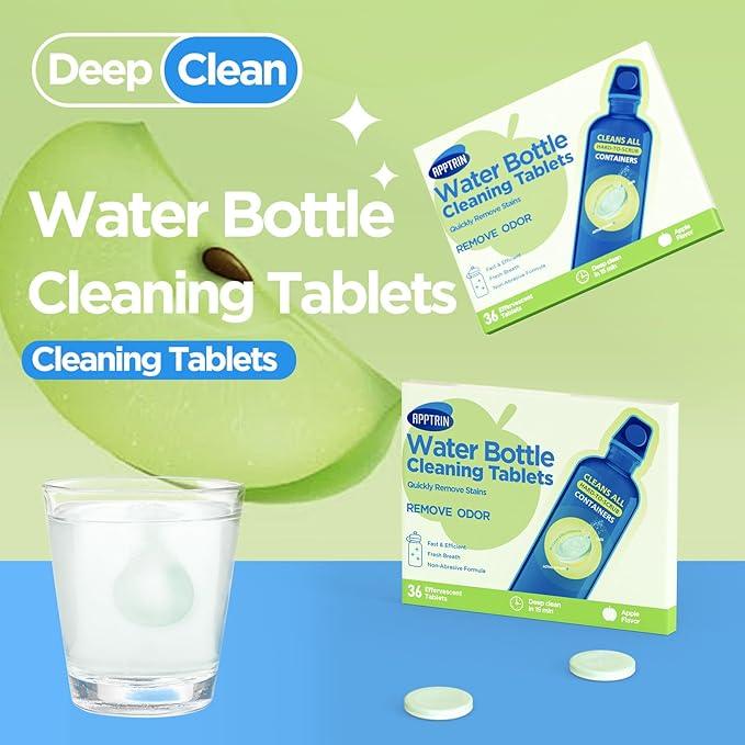 Water Bottle Cleaning Tablets, Bottle Clean Tablet for Hydration Bladders, Stainless Steel, Tumblers, and Glass Bottles, 36 count (Pack of 1), Apple - NeatNest