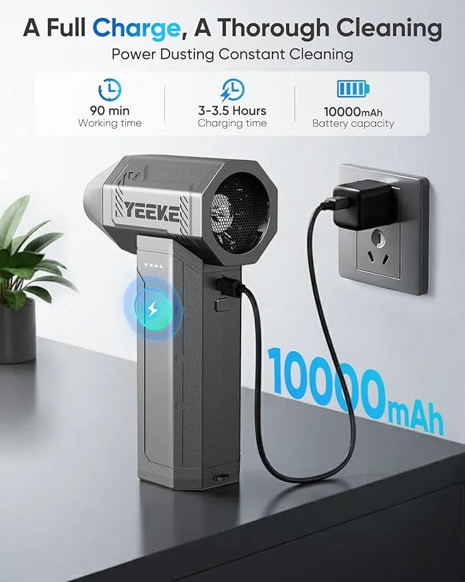 Compressed Air Duster, 300000 RPM & 400 G Wind Pressure, 10000 mAh Battery with Fast Charging, 4-Gear Electric Air Duster Rechargeable, Electric Duster Mini Blower with LED Light for Cleaning - NeatNest