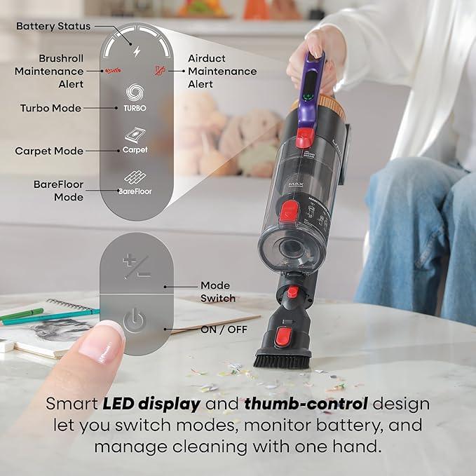 UNINELL HOME UV2 Cordless Vacuum Cleaner, 48000Pa/550W Vacuum Cleaners for Home, Lightweight Stick Vacuum with 65Mins Runtime, Self-Standing&Wall Mount Charging, Tangle-Resistant Vacuum for Pet Hair - NeatNest