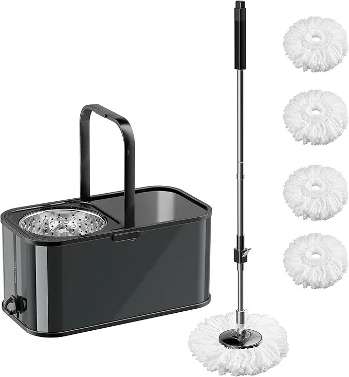 Spin Mop and Bucket with Wringer Set for Home,360° Mop and Bucket with Separate Clean and Dirty Water,Wet Dust Mop for Floor Cleaning with Extra Refills (Black) - NeatNest