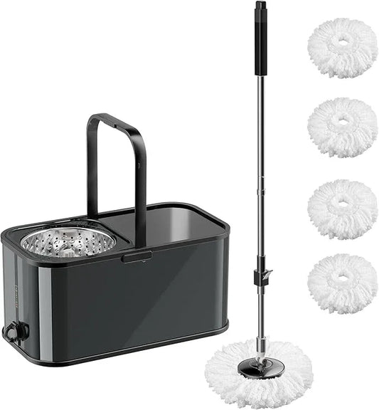 Spin Mop and Bucket with Wringer Set for Home,360° Mop and Bucket with Separate Clean and Dirty Water,Wet Dust Mop for Floor Cleaning with Extra Refills (Black) - NeatNest