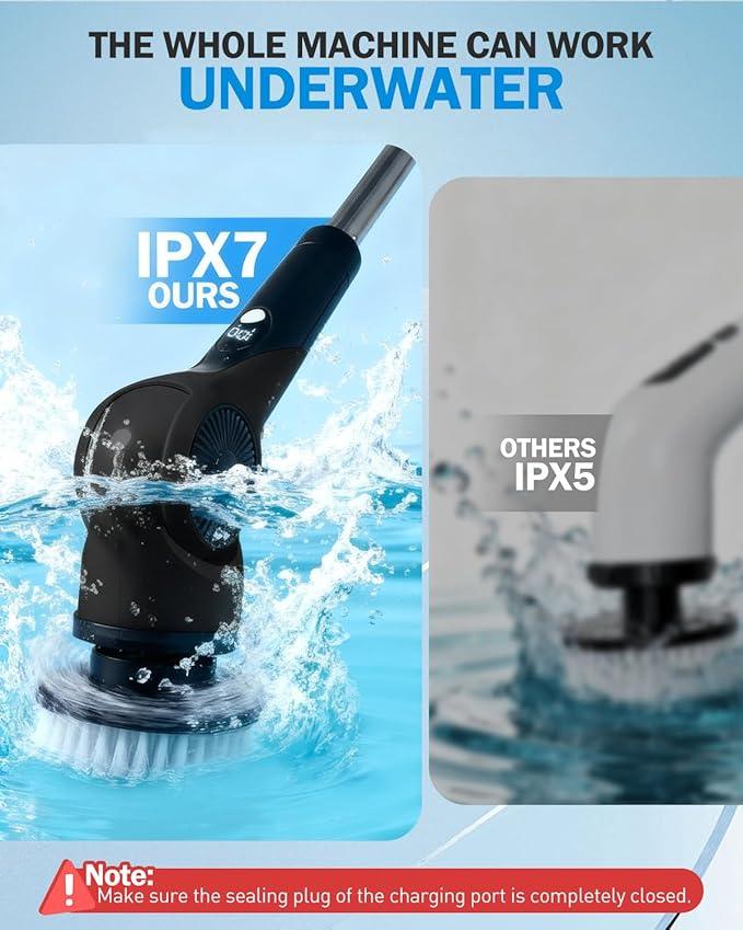 Electric Spin Scrubber, 3-Speed Cordless Shower Scrubber with 90° Adjustable & 10 Replaceable Brush Heads, 90 Mins Runtime & Full-Body IPX7 Waterproof Shower Cleaner Brush with Long Handle - NeatNest