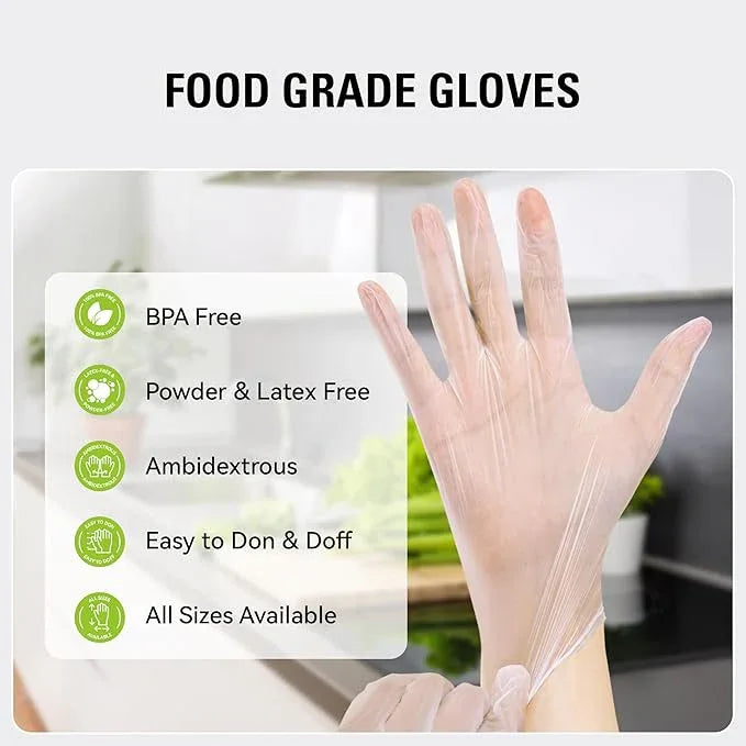 Disposable Vinyl Gloves, Food Safe, Latex-Free Powder-Free Clear Plastic Gloves for Cooking, House Clean, Food Prep - NeatNest