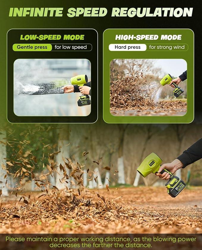 Saker Cordless Leaf Blower Portable Dust Cleaner Handheld Blowers 2 x 4.0Ah Batteries 180000 RPM Air Duster with Adjustable Speed for Drying Patio Cleaning Green - NeatNest