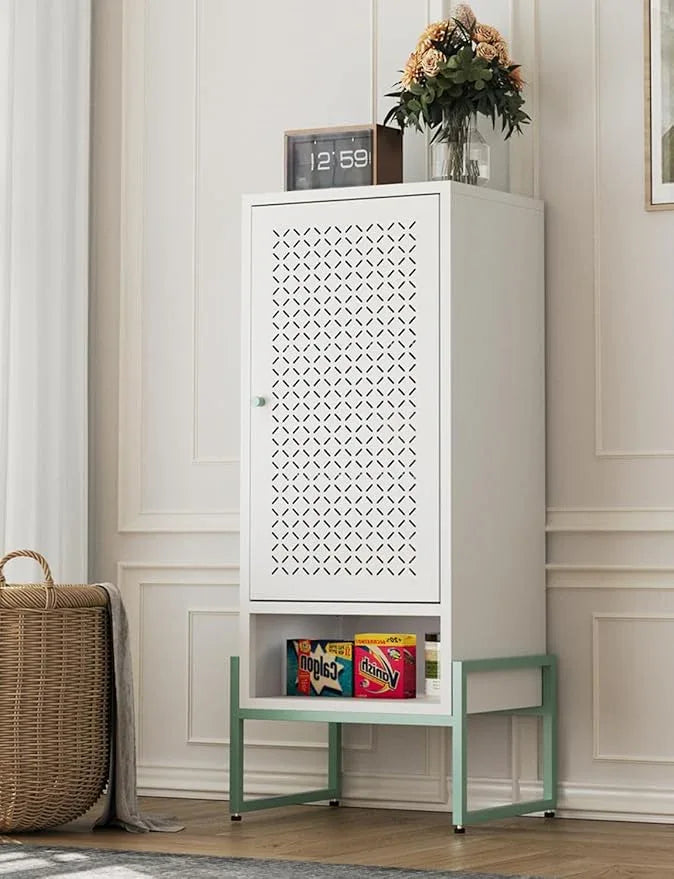 Metal Storage Cabinet with Adjustable Shelves, 42.51"H Freestanding Organizer for Pantry, Kitchen, Bathroom & Laundry Room, Strong & Rust-Resistant, Easy Assembly (White & Green Stylish Two-Tone) - NeatNest