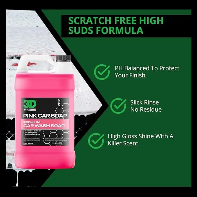 3D Pink Car Soap – 1 Gallon |pH Neutral Car Wash Soap with High Suds & Cherry Scent | Scratch-Free, High Gloss Shine | Safe on Wax & Sealants | Weekly Car Care - NeatNest