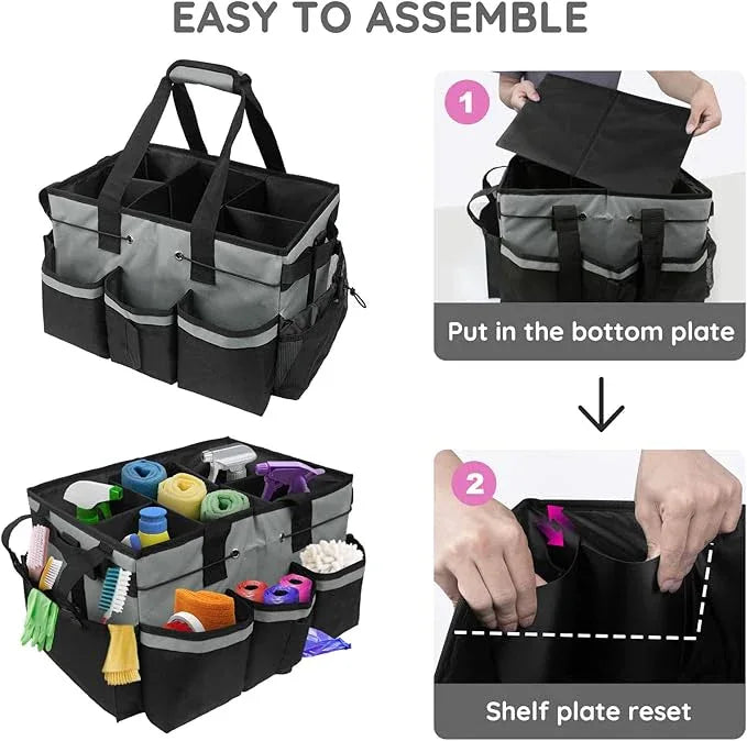 ZKOO Large Cleaning Caddy Bag with Handle, Built-in Sturdy Support Board, Adjustable Shoulder Strap, Multi-compartment Design Cleaning Supply Tote for Cleaners & Housekeepers (Gray) - NeatNest