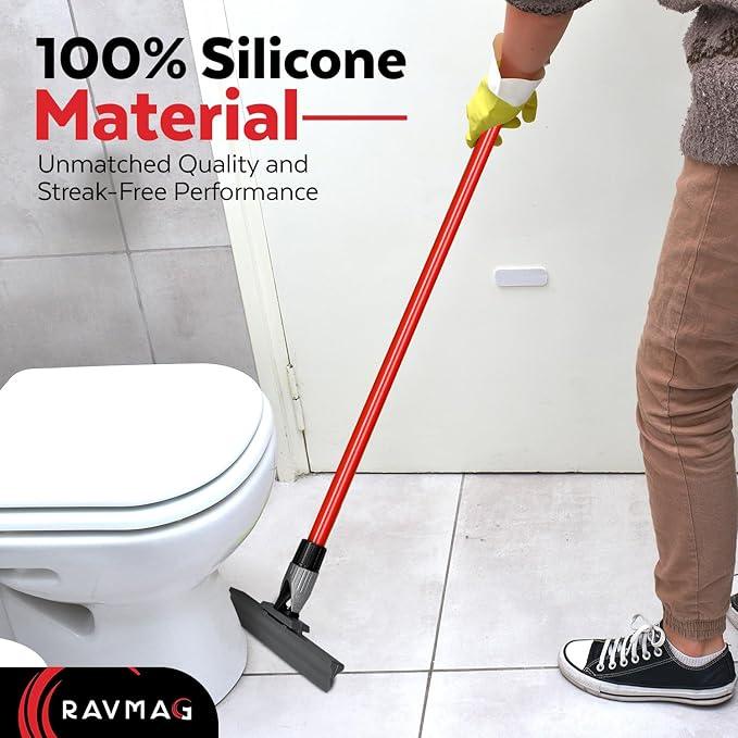 Silicone Floor Squeegee with 55-Inch Long Handle, 12-Inch Single Cast Silicone Blade, 360° Swivel Joint - Multifunction Floor Squeegee for Garage, Concrete Floor, Shower Floor, Glass Windows - NeatNest