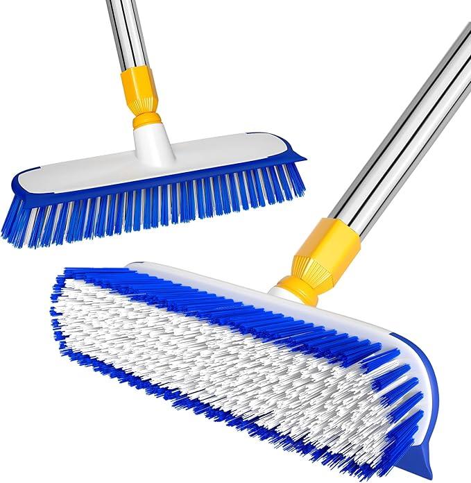 ITTAR 12" Wide Floor Scrub Brush with Long Handle, 2-in-1 Deck Cleaning Brush with 55" Extendable Pole, Heavy-Duty Tub Tile Scrubber Cleaner Brush for Shower Floor, Kitchen, Patio, Garage, Restaurant - NeatNest