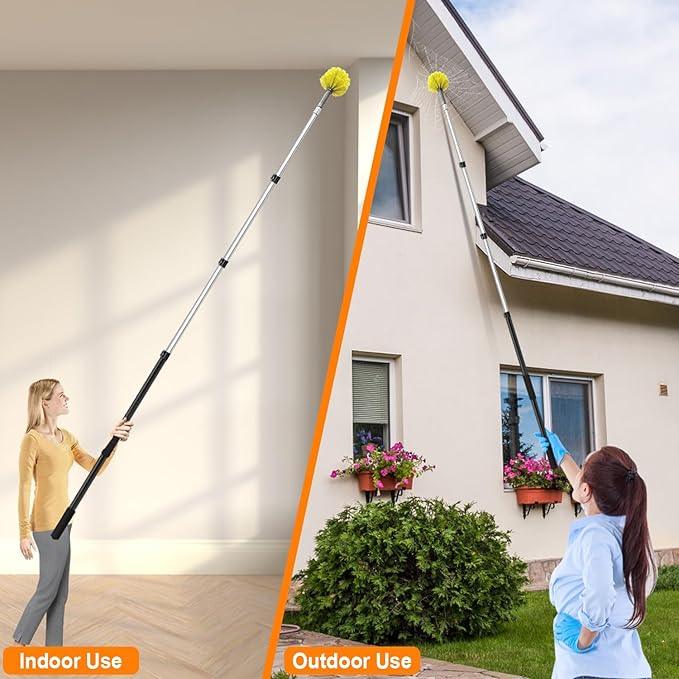 20 Foot Cobweb Duster with Extension Pole, 4-12ft Dusters for Cleaning with Bristles, High Reach Feather Duster for Outdoor Indoor, 4-Stage Spider Web Remover with Telescopic Pole for Ceiling Wall - NeatNest