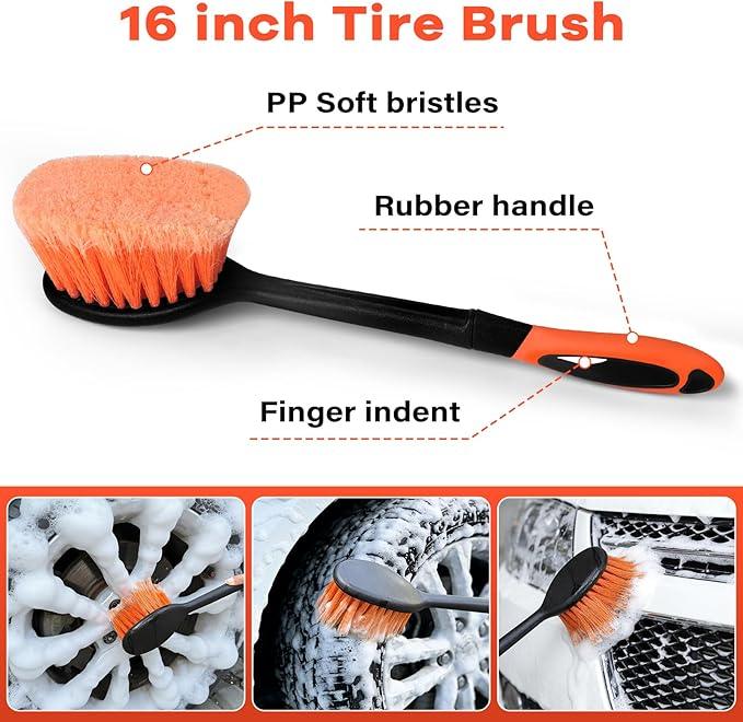 18FT Reach Car Wash Brush with Long Handle,Scratch-Free Soft Bristle Car Cleaning Kit with 3-12FT Extension Pole,Microfiber Clean Mop,Window Squeegee,Mitt,Wheel Brush for RV,Truck,SUV,Siding Washing - NeatNest
