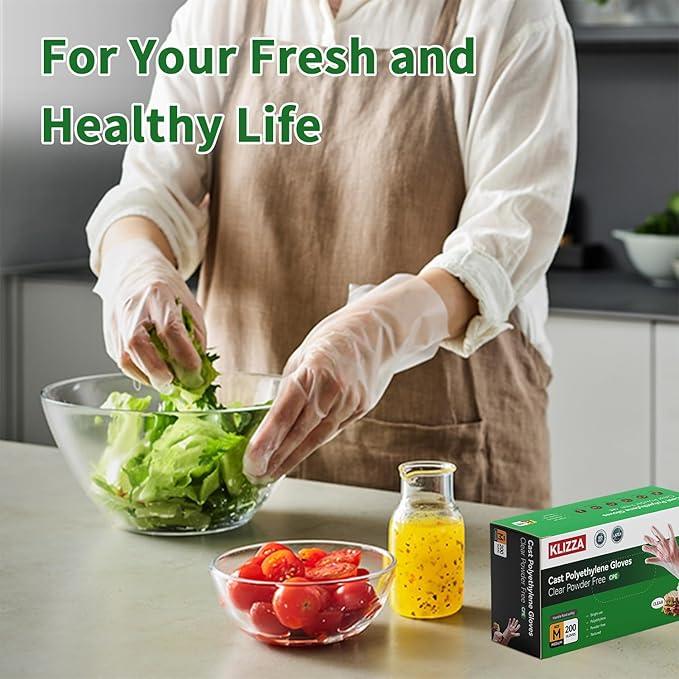 Plastic Gloves Disposable, Latex & Powder Free, Oil-Proof, Thick Clear Gloves Safe for Food Handling, Cooking, Kitchen - NeatNest