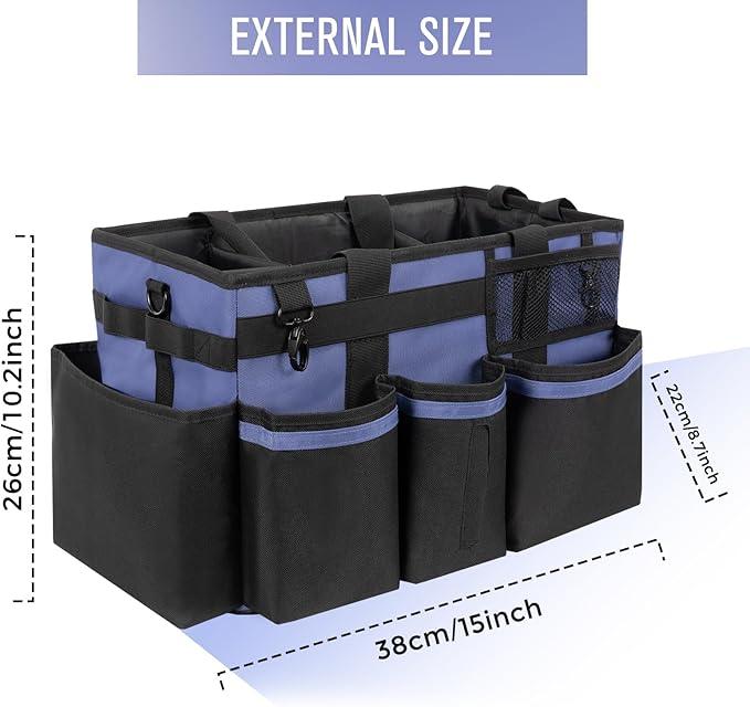 Wearable Cleaning Caddy, Cleaning Caddy Supplies Organizer with Handle & Shoulder Straps for Housekeepers, Under Sink & Car Cleaning Tool Organizers Bag with 4 Foldable Divider (CeruleanBlue) - NeatNest