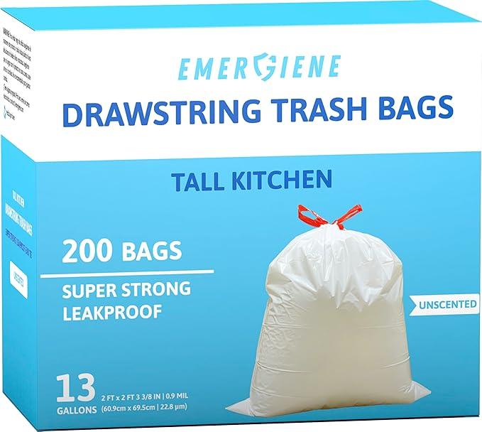 13 Gallon Drawstring Trash Bags, Unscented 200 Count Tall Kichen Garbage Bags, Pre-Separated, Ultral Strong, Leakproof, Sturdy, White - NeatNest