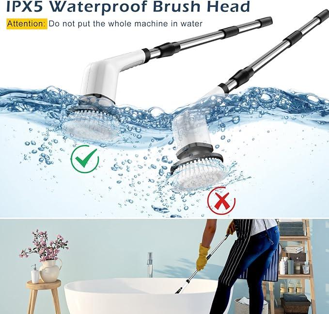 Electric Spin Scrubber, Cordless Cleaning Brush Scrubber for Home, 8 Replaceable Brush Heads-90Mins Work Time, 3 Adjustable Size, 2 Speeds for Bathroom Shower Bathtub Glass Car - NeatNest