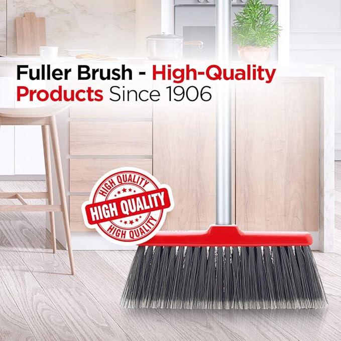 Fuller Brush Adjustable Kitchen Broom – 10" Wide Broom Head with Split-End Bristles and Steel Handle (29"–52") for Sweeping Fine Dust and Crumbs – Red (Fiesta Broom Complete) - NeatNest