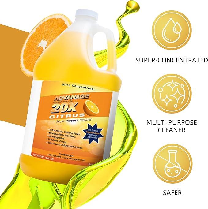 Advanage 20X Cleaner Concentrate Refill 128 oz | All Purpose Multi-Surface Cleaning Concentrate | Replace Every Household Cleaner | Natural and Citrus Scent, Human-Safe Cleaner USA Made - NeatNest