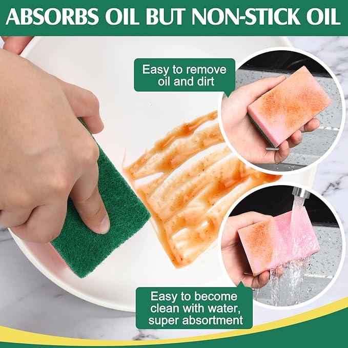 Patelai 100 Pcs Heavy Duty Cleaning Scrub Sponges for Kitchen Abrasive Scrubber Sponge Bulk One Scouring Scrubbing One Absorbent Dish for Washing Dishes Kitchen, Assorted Colors - NeatNest