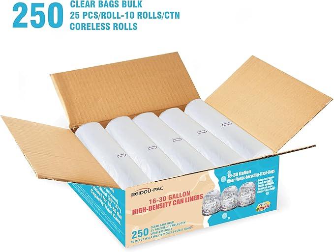 16-18-20-30 Gallon Trash Bags, 250 Count Bulk, Clear Plastic Recycling Bags, Multi-purpose Garbage Bags Can Liners for Business Home Kitchen Commercial and Industrial - NeatNest