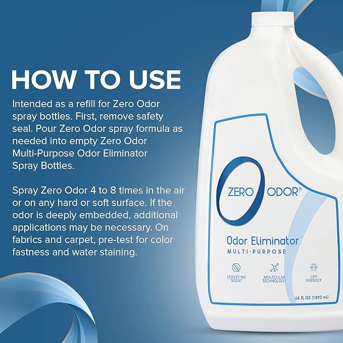 Zero Odor - Multi-Purpose Strong Odor Eliminator for Home, Office, Car, Bathroom, Hotel, Room Deodorizer, and Odor Neutralizer, 64oz Refill - NeatNest