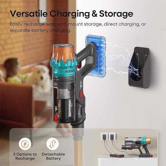 ElecKeys Cordless Vacuum Cleaner, 600W 50KPA 70Mins Self-Standing Vacuum Cleaners for Home, Stick Vacuum with Touch Screen, Upgraded Anti-Tangled Vacuum Cordless for Pet Hair, Floors, Carpets, Gold - NeatNest