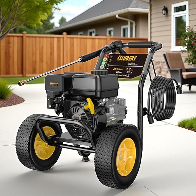 BLUBERY 3600 PSI Gas Pressure Washer, 2.7 GPM Heavy Duty High Power Washer, 30Ft Pressure Hose&Soap Tank,5 Pressure Nozzles,Black - NeatNest