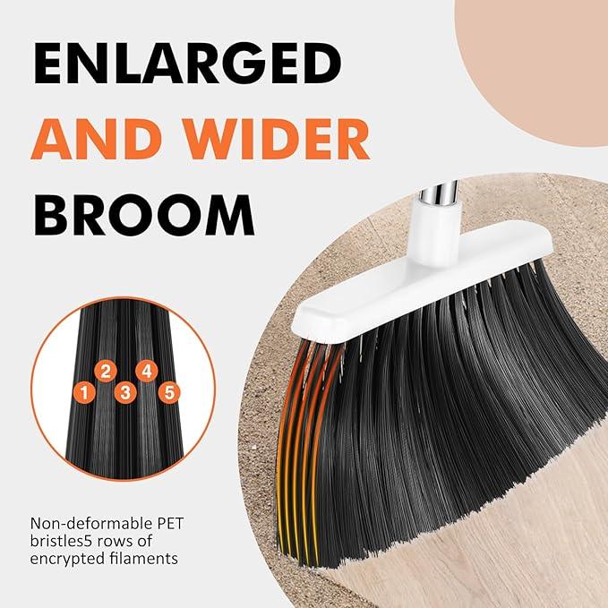 Heavy Duty Broom, 55 Inch Long Handle Outdoor Large Angle Brooms, Commercial Broom for Sweeping Indoor, for Home Garage Kitchen Office Courtyard Lobby Patio Lawn Concrete(Grey&White) - NeatNest