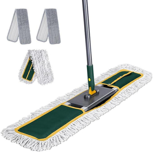 36" Commercial Mop, Masthome Heavy Duty Industrial Mop for Floor Cleaning,Commercial Dust Mop with 3 Reusable Pads,60”Long Handle Wet Dry Flat Mops for Hardwood Floors, Marble, Laminate, Tile(Green) - NeatNest