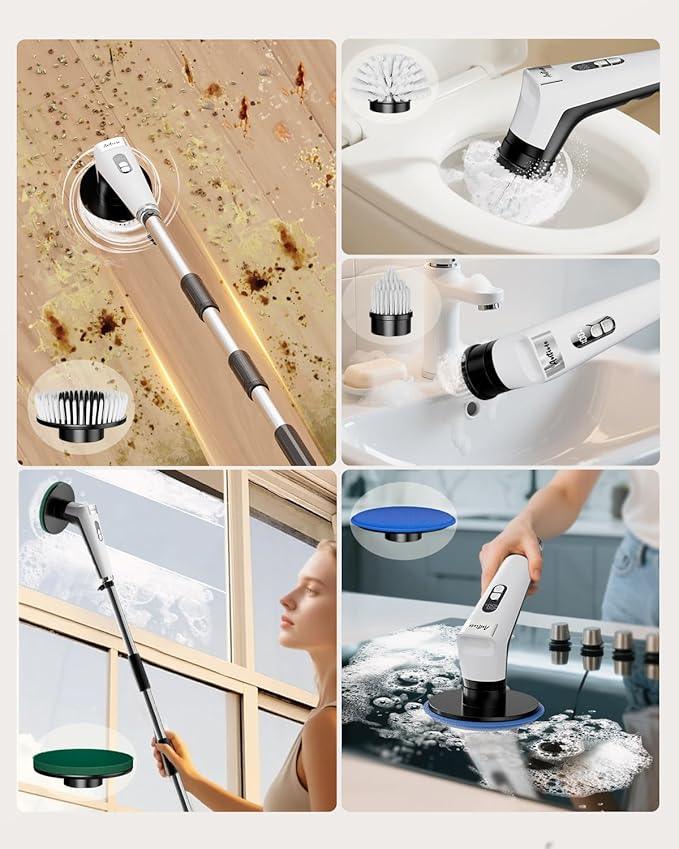 Antime Electric Spin Scrubber with LED Light, IPX8 Waterproof Cleaning Brush with LCD Display, 5 Replaceable Brush Heads, Shower Scrubber with 25kg Torque, 90min Runtime for Bathroom, Kitchen, Tile - NeatNest