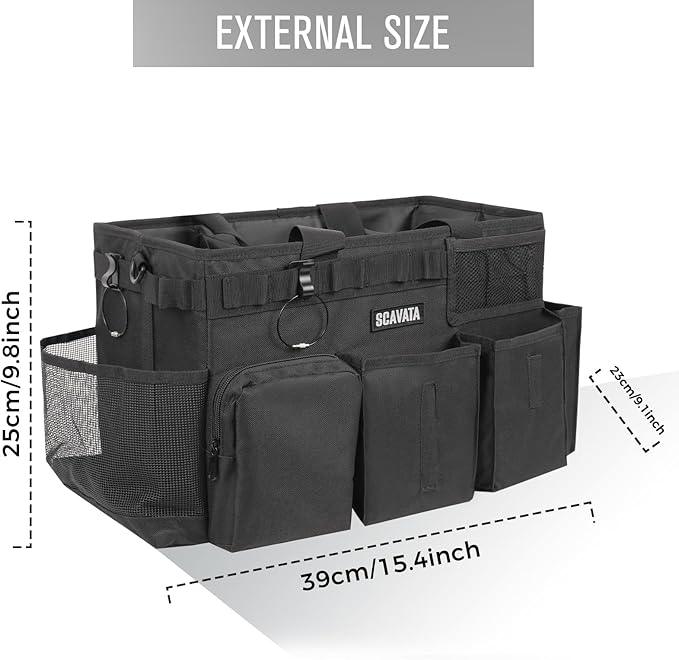 Wearable Cleaning Caddy Bag, Supplies Organizer with Handle & Shoulder Straps for Housekeepers, Under Sink & Car Cleaning Tool Organizer with 4 Foldable Dividers (Black) - NeatNest