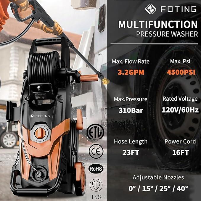 2025Upgraded Pressure Washer 4500PSI with 4 Quick Connect Nozzles,Inlet Hose & Filter, Foam Cannon for Cars/Fences/Driveways/Patios/Home Cleaning,Red - NeatNest