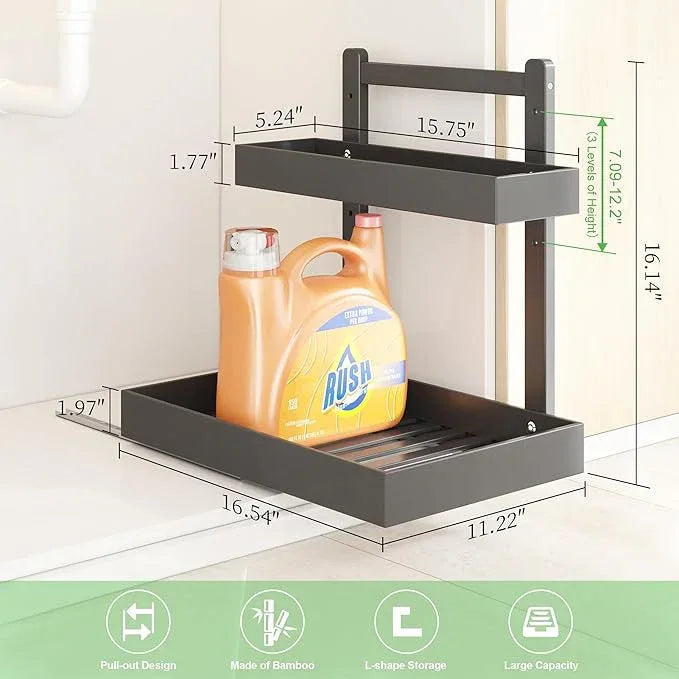 Under Sink Organizer - 1-Tier Pull Out Cabinet Organizer Vertical Slide Out Sink Shelf Storage Shelves for Multi-Purpose Bath Kitchen Bathroom Medicine (Black, 2 Packs) - NeatNest