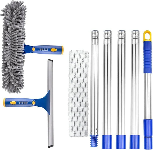 ITTAR Professional Window Cleaning Squeegee Kit, 7.15 Ft High Reach Cleaner Tool, Rotatable Window Washing Equipment with Extension Pole for Indoor/Outdoor Window, Glass, Car, 1 Blade 2 Scrubber - NeatNest