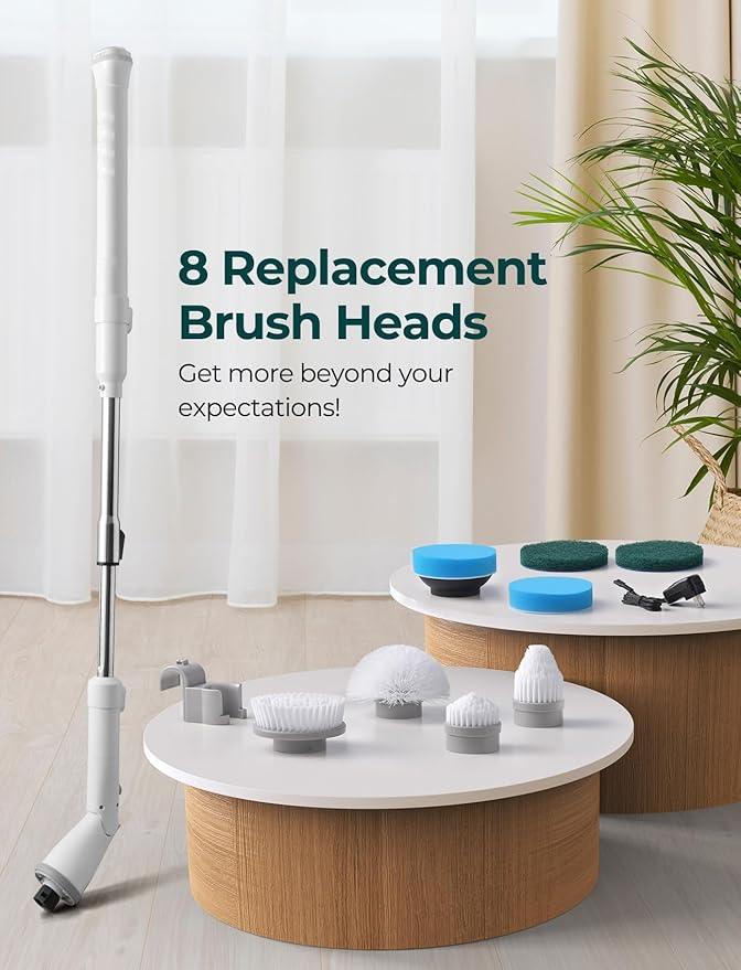 Sweepulire Electric Spin Scrubber for Cleaning, Shower Scrubber with Long Handle, 2 Spin Speeds, Bathroom Scrubber with 8 Replacement Heads, Bath Tub Cleaner Brush for Floor, Tub, Shower, Tile - NeatNest