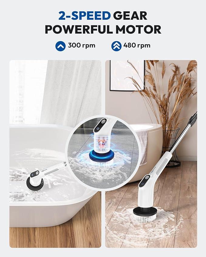 Electric Spin Scrubber for Cleaning - Upgraded Cordless Cleaning Brush Scrubber - IPX7 Waterproof Power Scrubber with 7 Brush Heads, Extended Handle and 2 Speeds for Bathroom Shower Bathtub Floor - NeatNest