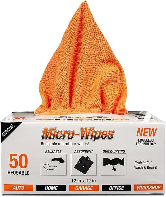 Eurow 200GSM Microfiber Cleaning and Drying Cloths with Dispenser Box, Reusable, Streak-Free, Scratch-Free, Ultra Absorbent, Edgeless for All Surface Types, 12x12in, 50-Pack, Orange - NeatNest