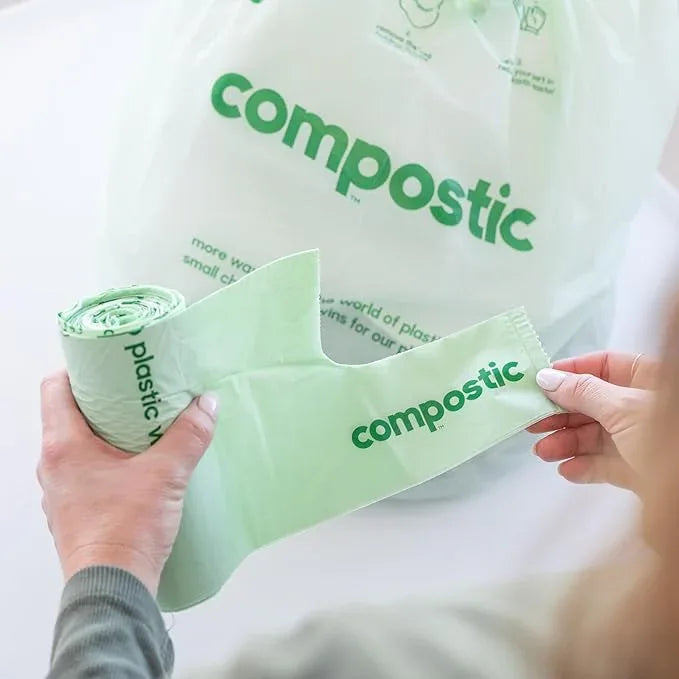 Compostic Home Compostable Trash Bags, 3 Gallon Small Kitchen Rubbish Bags (17” x 17.7”), Extra Strong & Quickly Breaks Down, 100 Count - NeatNest