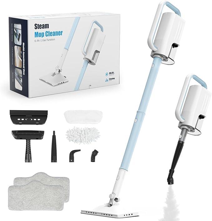 7-in-1 Steam Mop, 1200W Rotated Steam Cleaner for Home, 2 Modes, 400ML Removable Tank, 23FT Power Cord, 2 Pads, Multi-Surface Steamer for Hard Floor, Laminate Floor, Tiles Cleaning（Lake Blue） - NeatNest