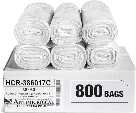 Aluf Plastics High Density Trash Bags, 60 Gallon, 800 Count, 17 Micron (eq), 38" x 60", Clear, for Bathroom, Office, Industrial, Commercial, Janitorial, Municipal, Recycling - NeatNest
